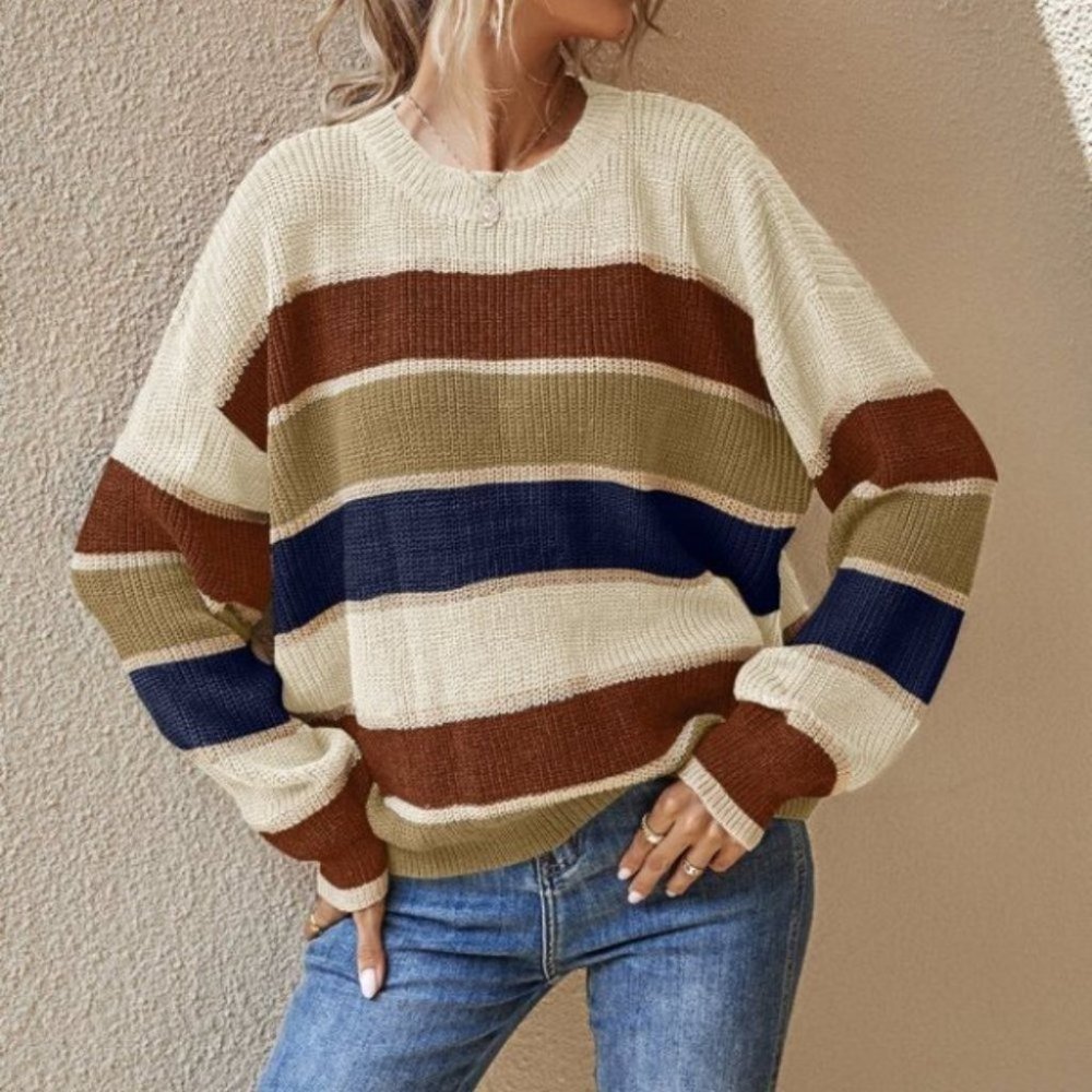 Boho Cozy striped print sweater multi color - Picture 2 of 5